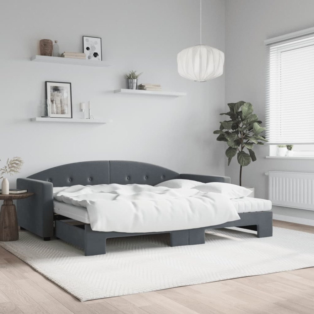 vidaXL Dagbädd utdragbar och madrasser mörkgrå 90x190 cm sammet