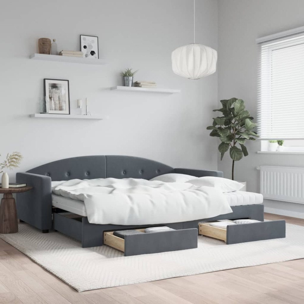 vidaXL Dagbädd utdragbar med lådor mörkgrå 90x190 cm sammet