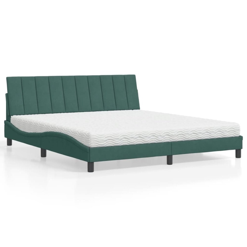 vidaXL Bed with Mattress "Hanko" Dark Green 180x200 cm Velvet