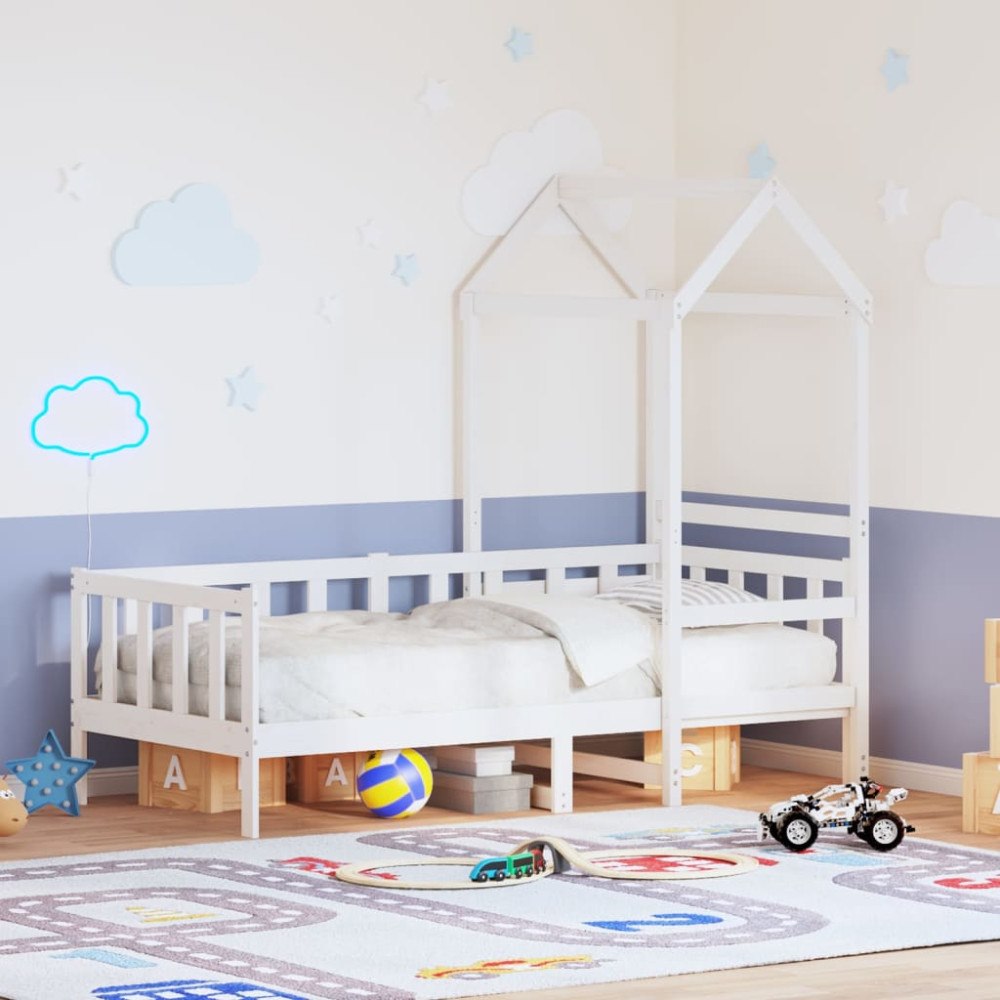 vidaXL Dagbädd med tak vit 80x200 cm massiv furu