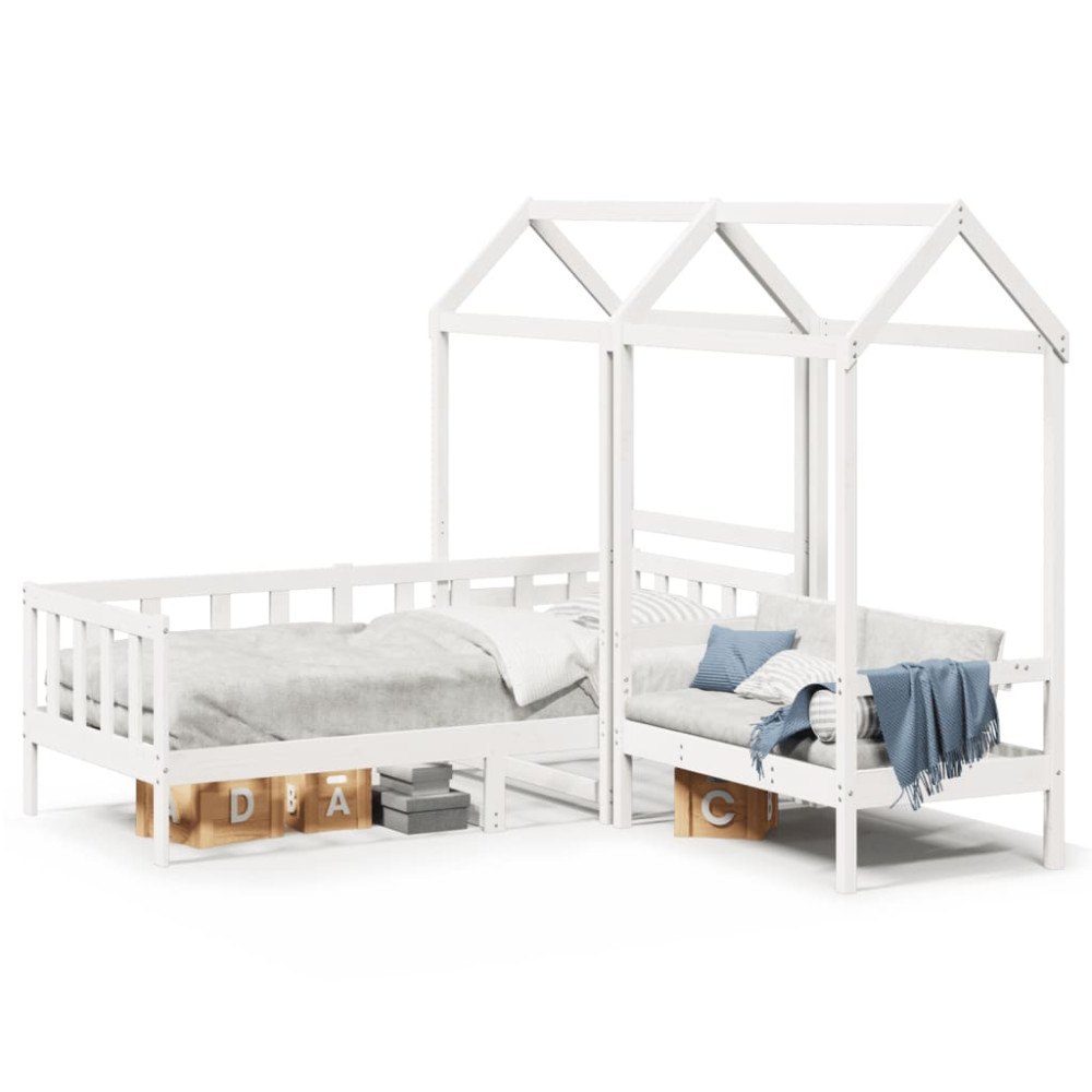 vidaXL Dagbädd med bänk och tak vit 80x200 cm massiv furu