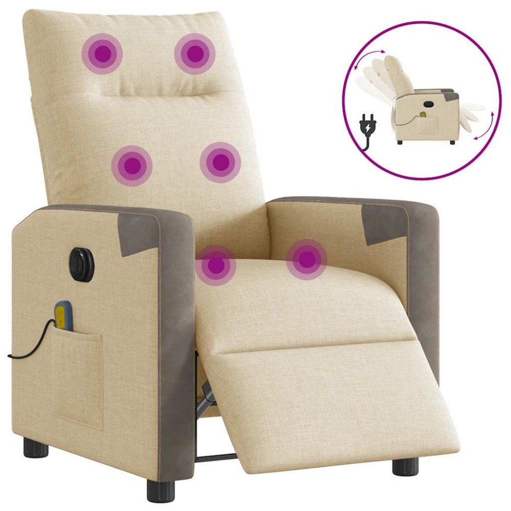 vidaXL Elektrisk massagefåtölj gräddvit tyg