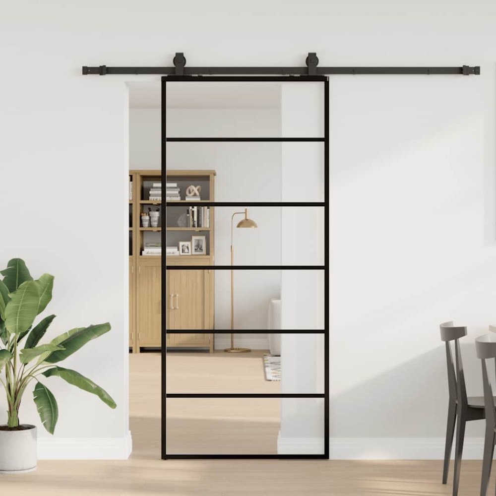 vidaXL Skjutdörr med beslag svart 90x205 cm ESG-glas