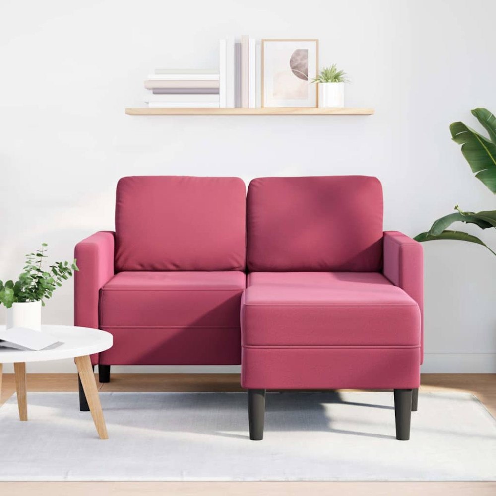 vidaXL 2-sitssoffa med schäslong L-formad vinröd 125 cm sammet
