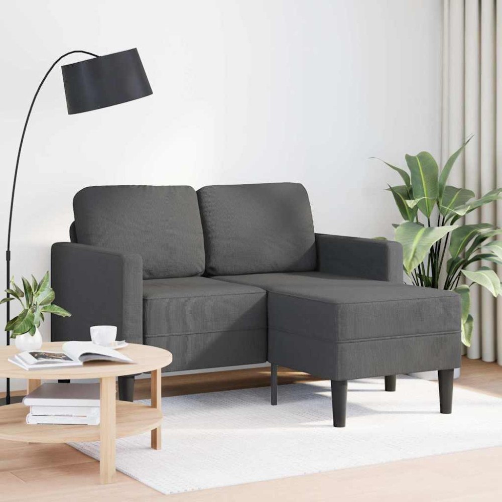 vidaXL 2-sitssoffa med schäslong L-formad mörkgrå 125 cm linne