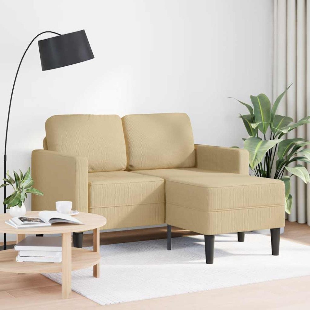 vidaXL 2-sitssoffa med schäslong L-formad ljusgrön grå 125 cm linne