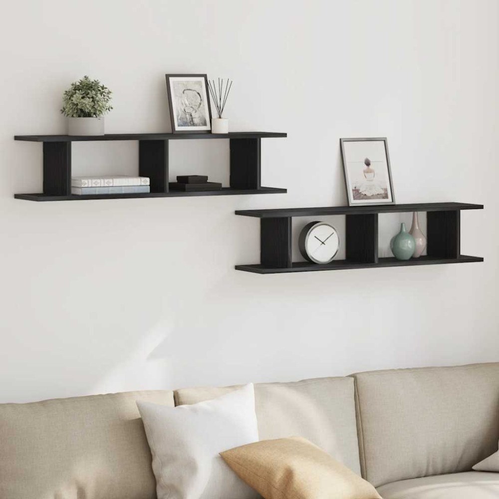 vidaXL Vägghyllor 2 st svart ek 90x18x20 cm konstruerat trä