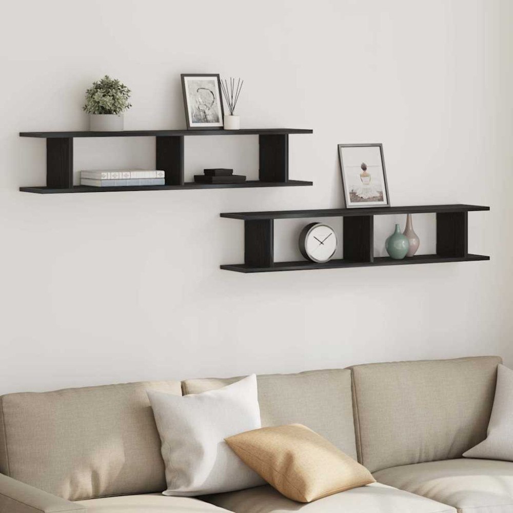 vidaXL Vägghyllor 2 st svart ek 105x18x20 cm konstruerat trä