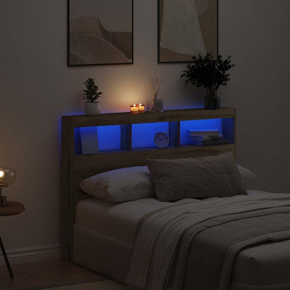 vidaXL Skåp till huvudgavel med LED Artisan ek 140x17x102 cm