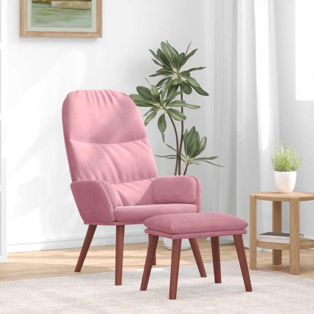vidaXL Vilstol med fotpall rosa sammet