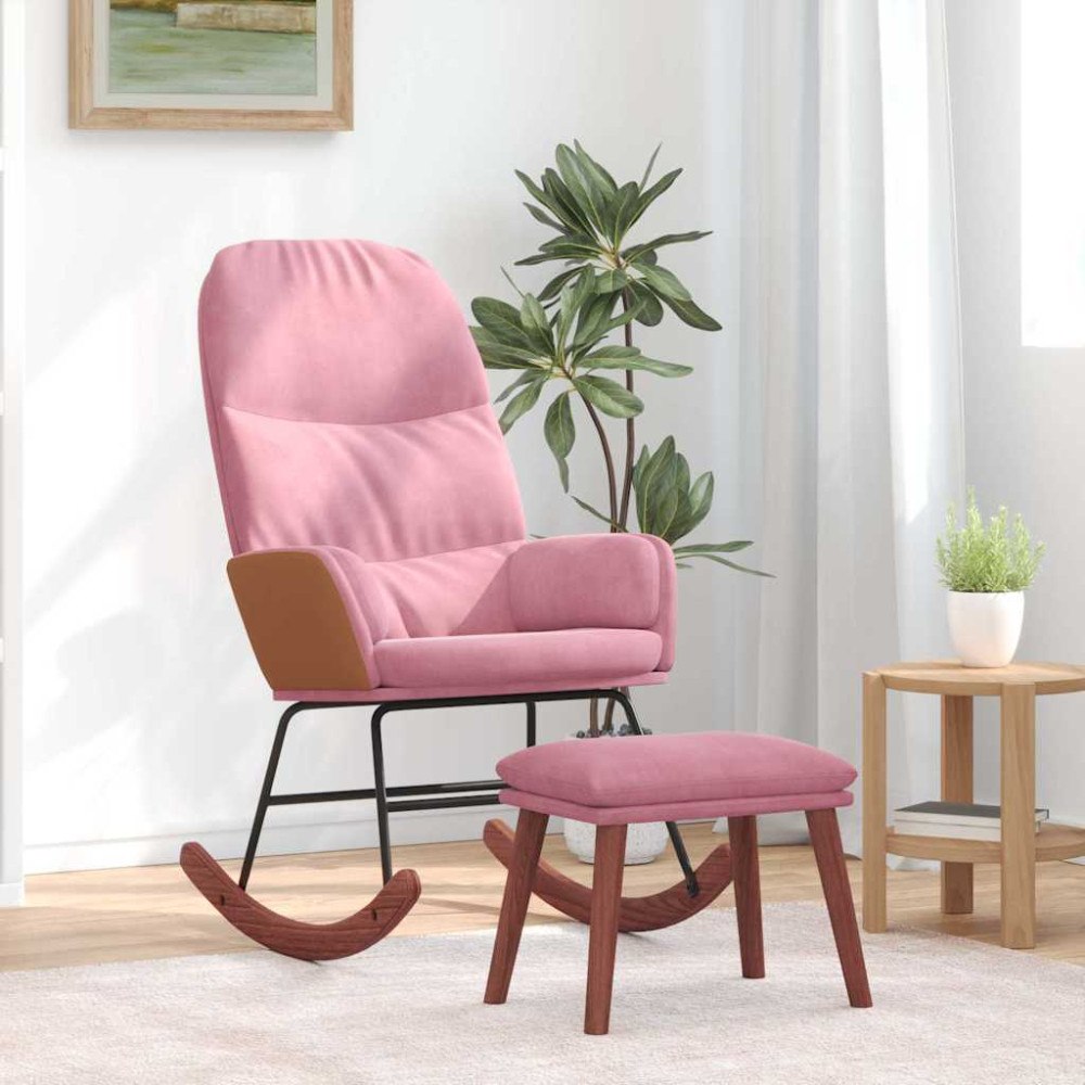 vidaXL Gungstol med fotpall rosa sammet