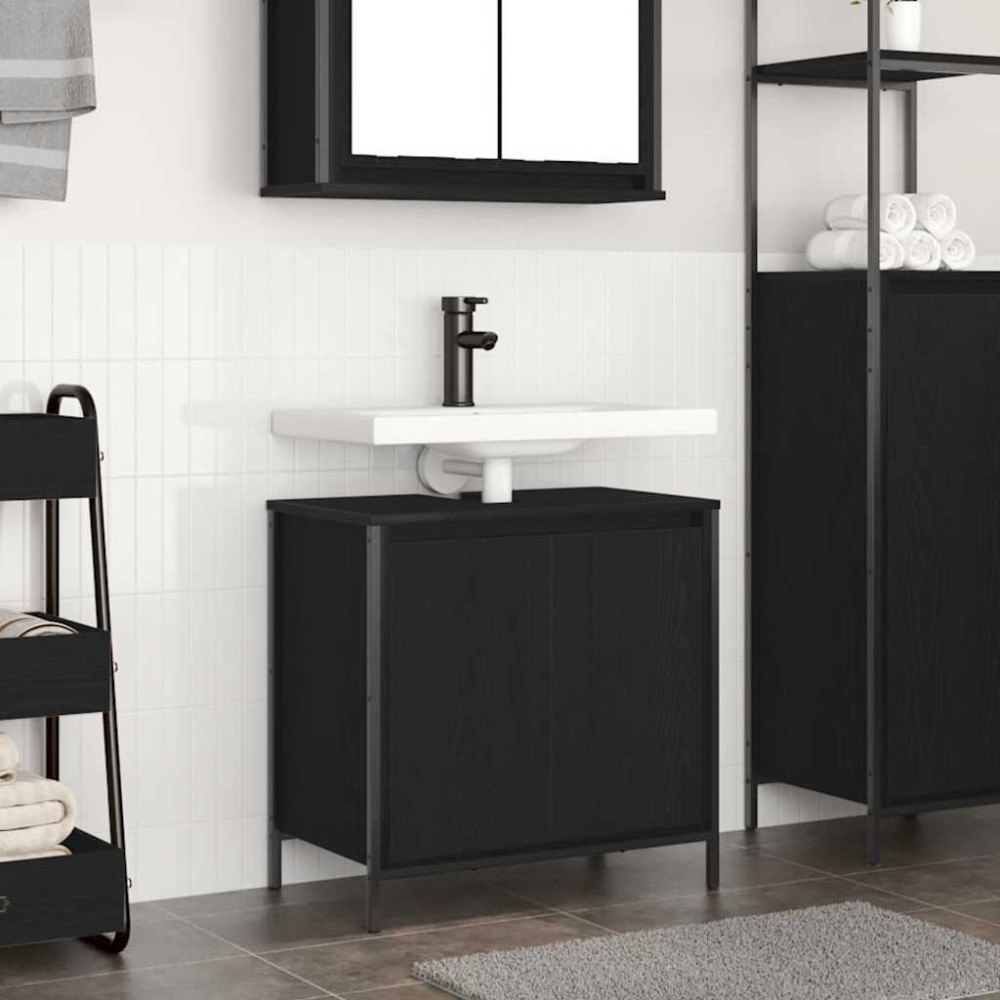 vidaXL Tvättställsskåp för badrum svart 60x34,5x60 cm