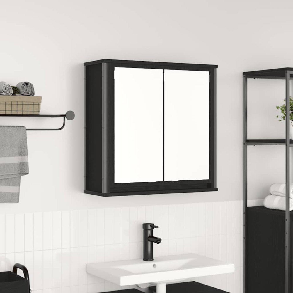 vidaXL Väggskåp för badrum med spegel svart ek 60x21x60 cm