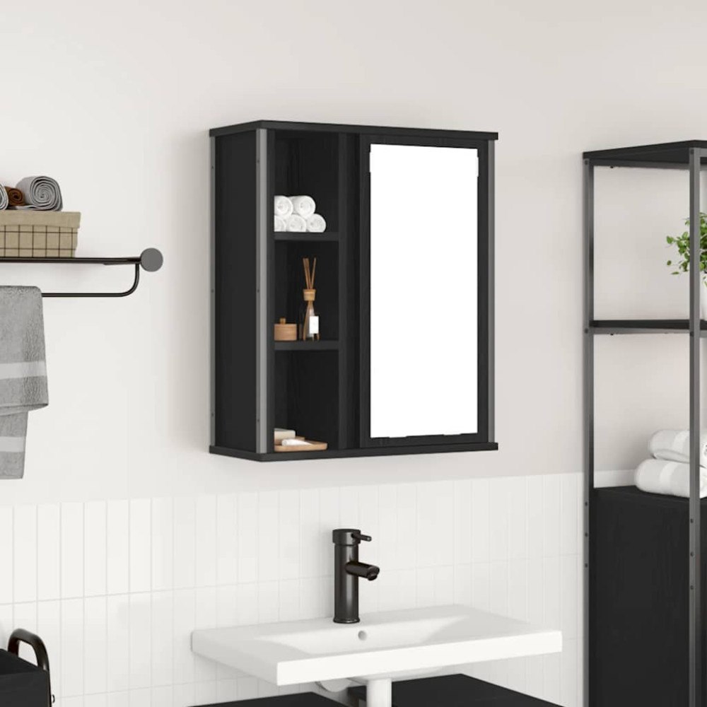 vidaXL Väggskåp för badrum med spegel svart ek 50x21x60 cm
