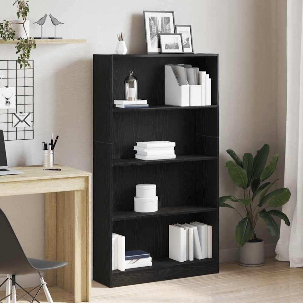 vidaXL Bokhylla med 4 hyllor svart ek 80x24x143 cm konstruerat trä
