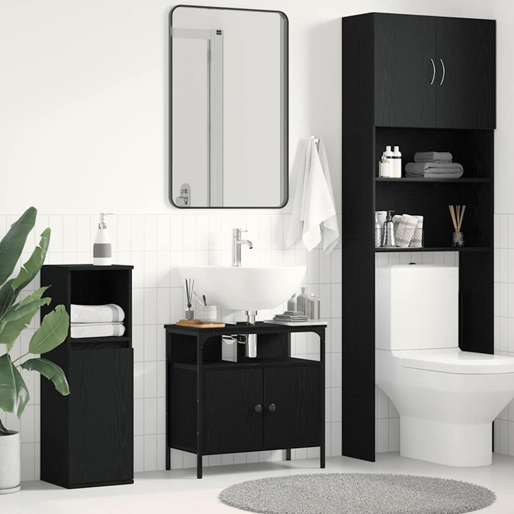 vidaXL Tvättställsskåp svart ek 60x30x60 cm konstruerat trä