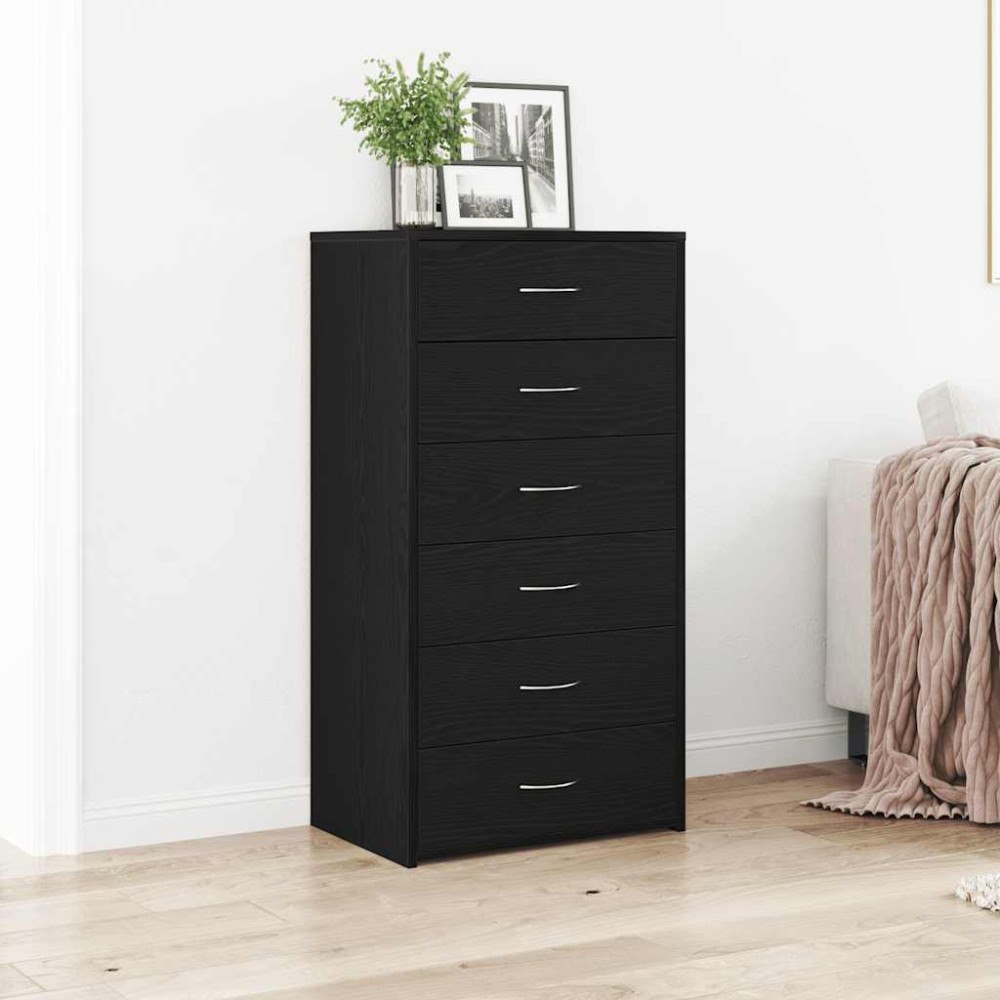 vidaXL Byrå 6 lådor svart ek 50x34x96 cm konstruerat trä