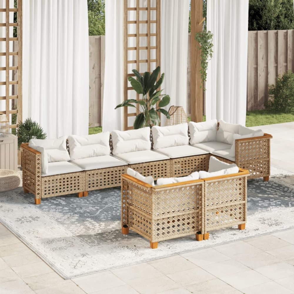 vidaXL Matgrupp för trädgården med dynor 8 delar beige konstrotting