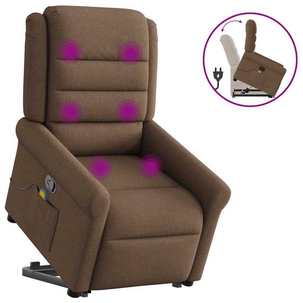 vidaXL Massagefåtölj med uppresningshjälp brun tyg
