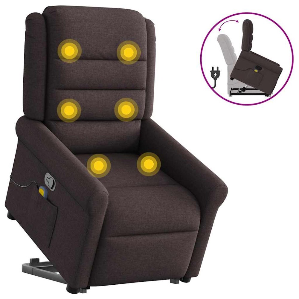 vidaXL Massagefåtölj med uppresningshjälp mörkbrun tyg