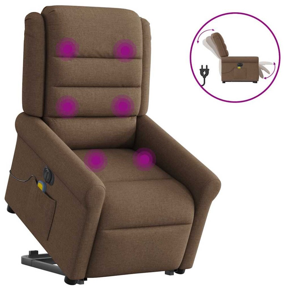 vidaXL Elektrisk massagefåtölj med uppresningshjälp brun tyg