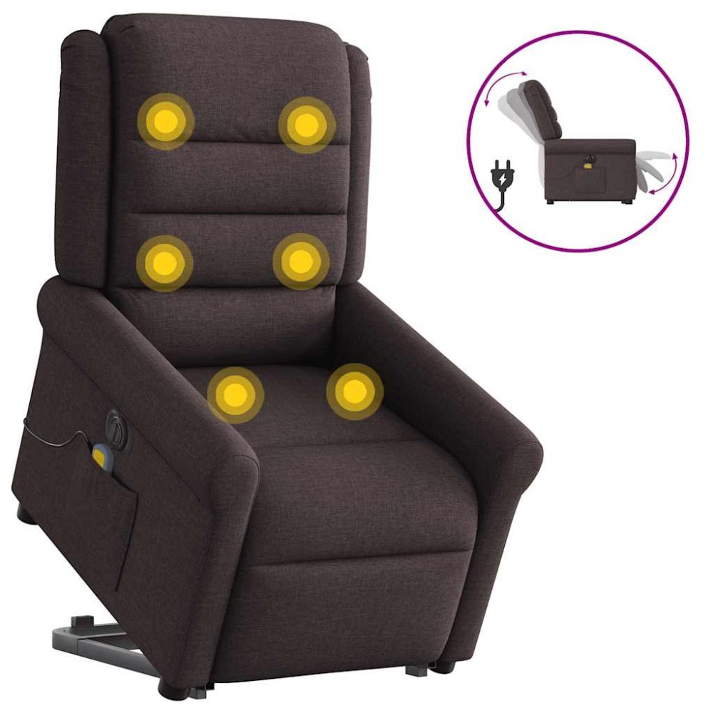 vidaXL Elektrisk massagefåtölj med uppresningshjälp mörkbrun tyg