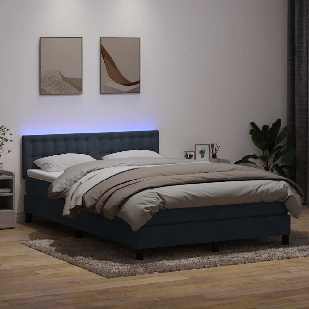 vidaXL Resårsäng med madrass och LED mörkgrå 160x210 cm sammet