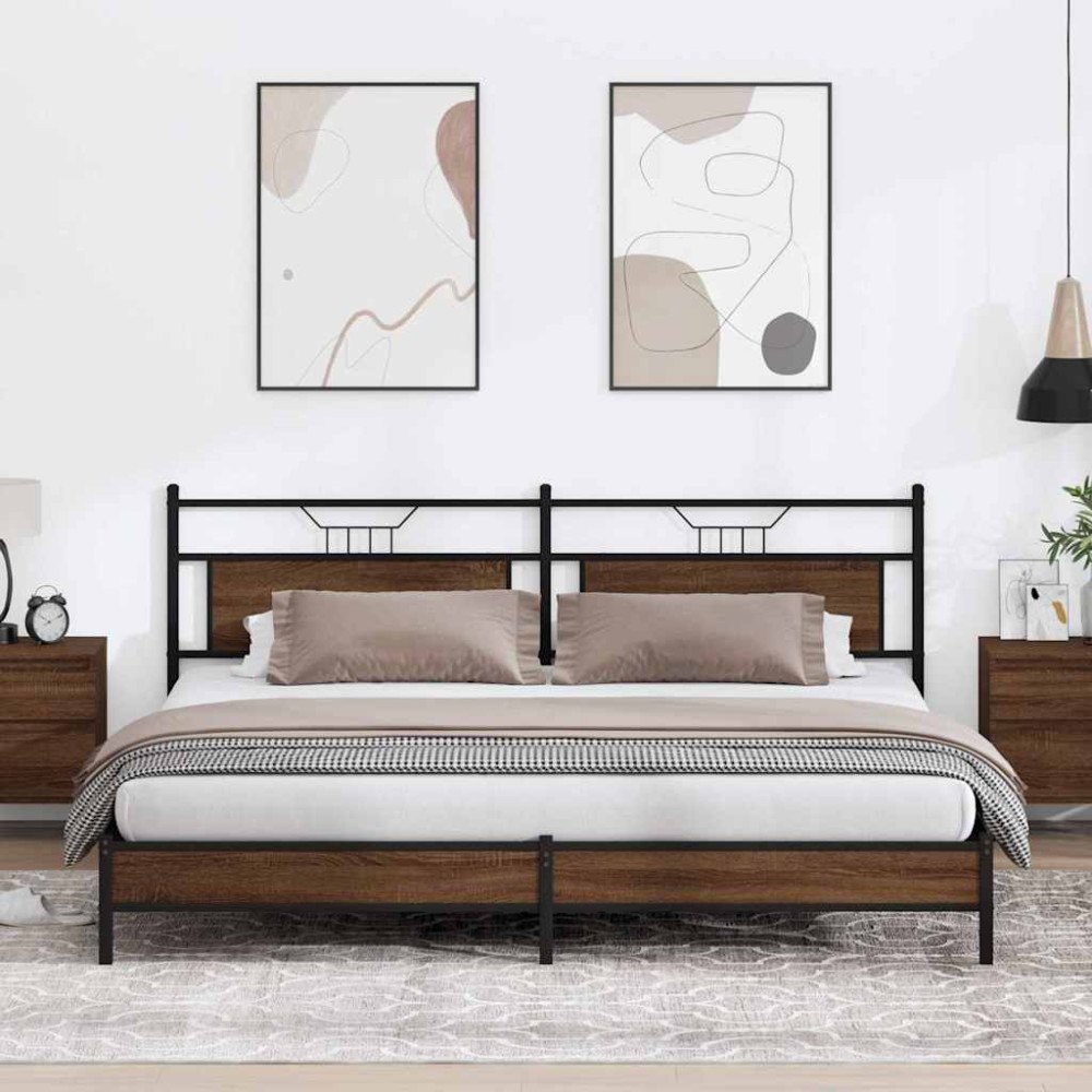 vidaXL Sängram utan madrass metall brun ek 193x201 cm
