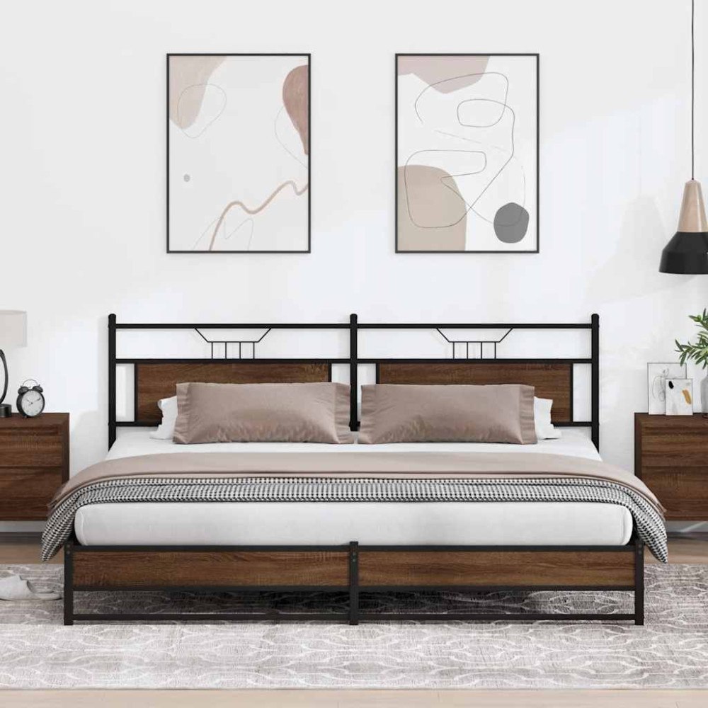 vidaXL Sängram utan madrass metall brun ek 193x201 cm