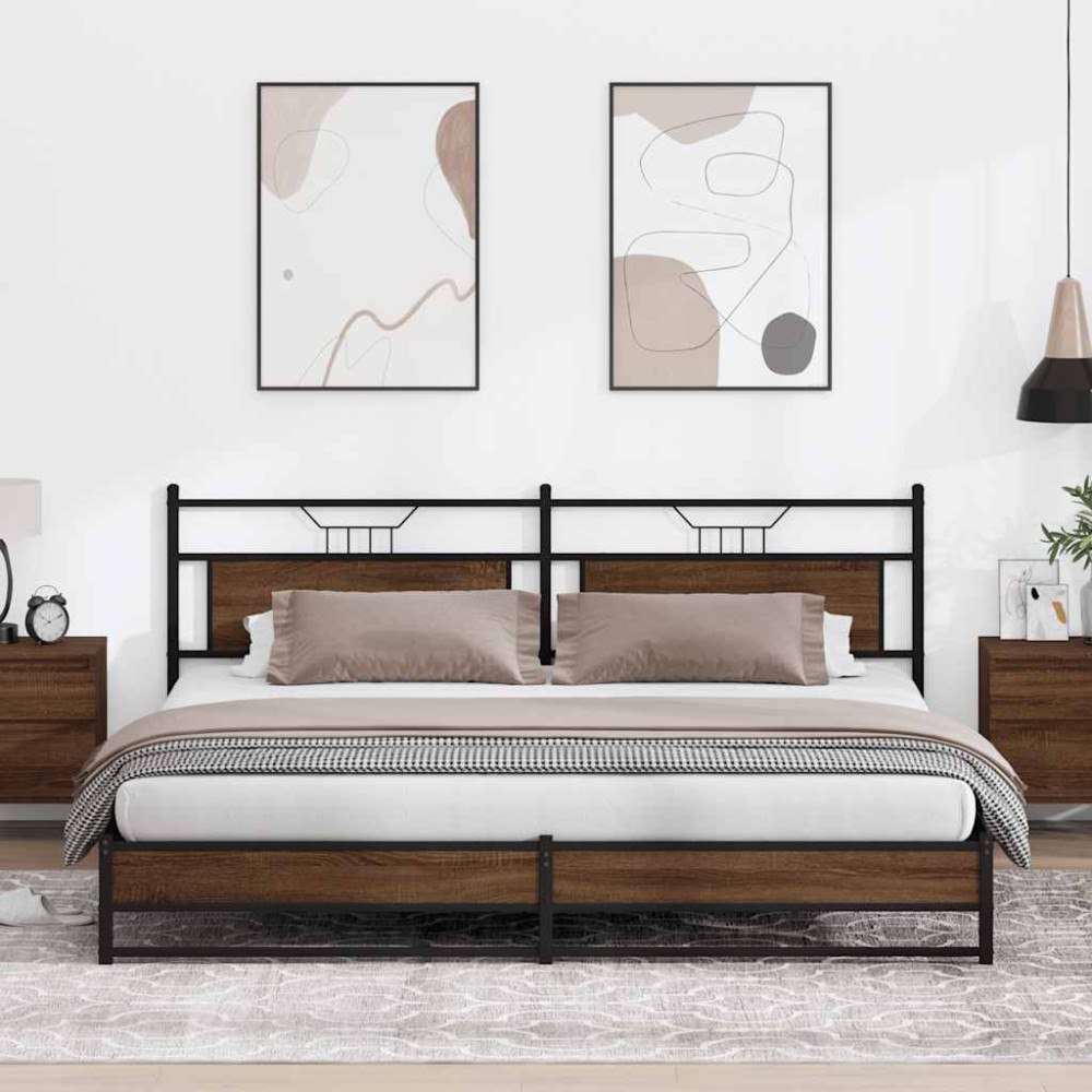 vidaXL Sängram utan madrass metall brun ek 200x200 cm