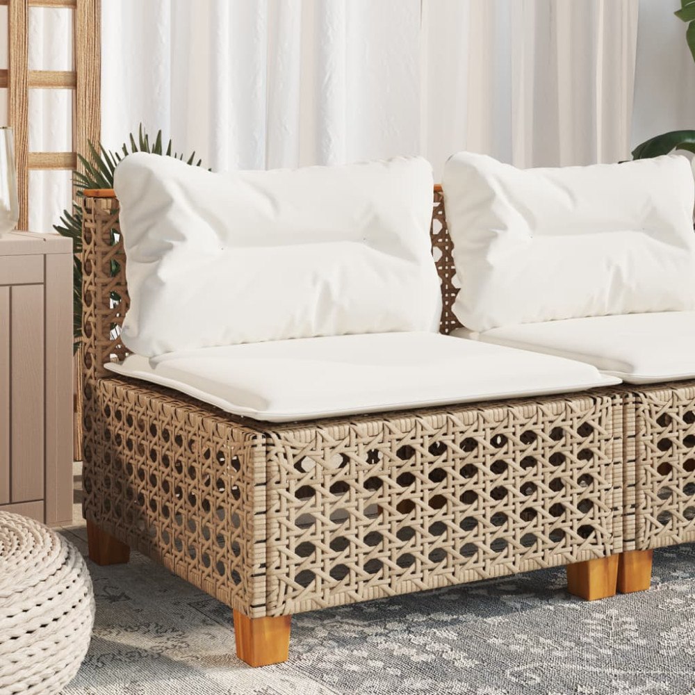 vidaXL Soffa utan armstöd för trädgården med dynor beige konstrotting