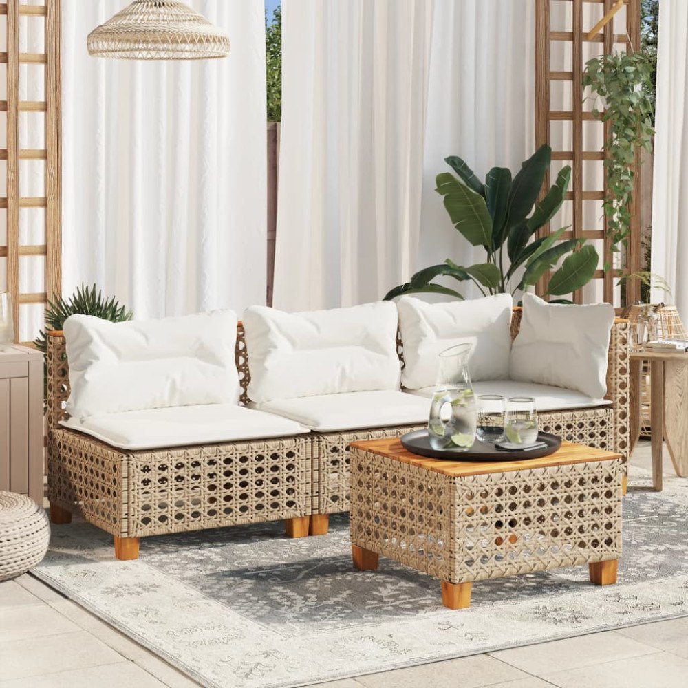 vidaXL Trädgårdssoffa 3-sits med dynor konstrotting beige