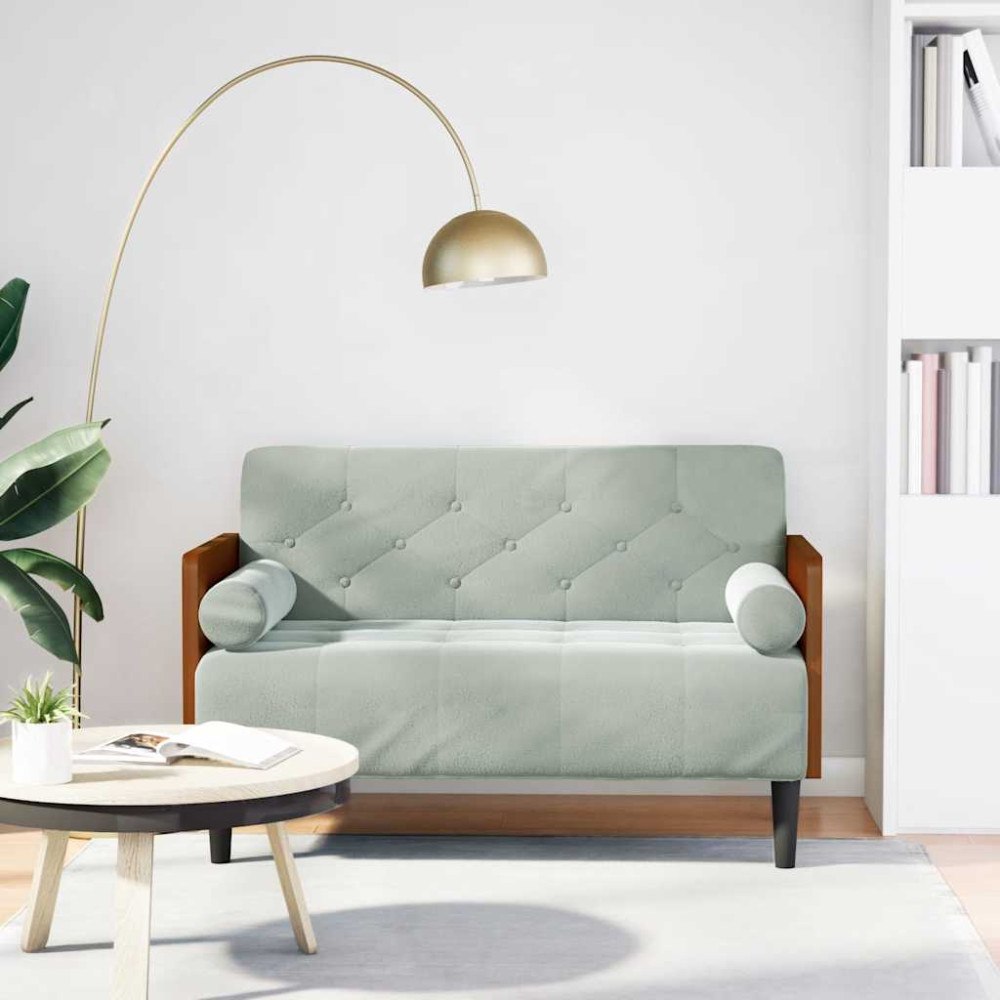 vidaXL Loveseat soffa med bolsterdynor ljusgrå 110 cm sammet