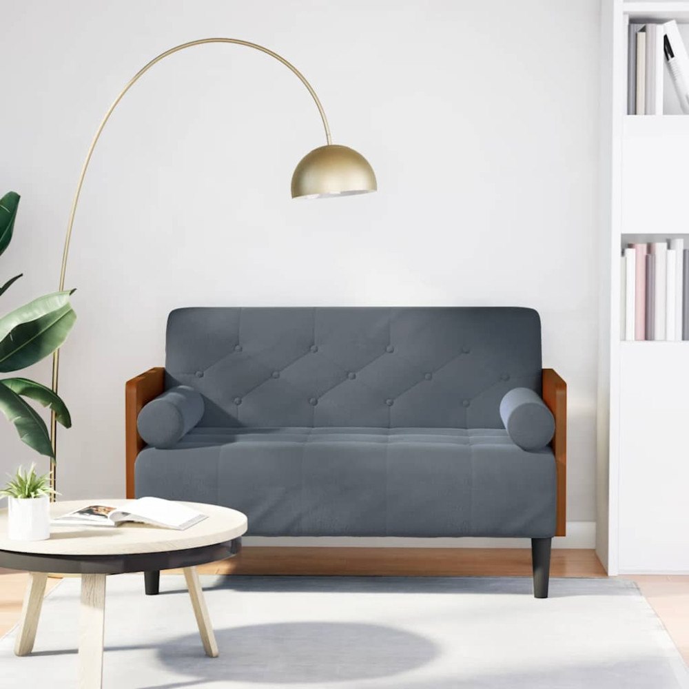 vidaXL Loveseat soffa med dynor mörkgrå 110 cm sammet