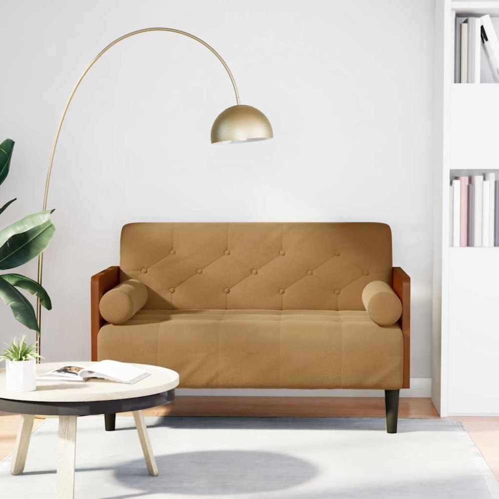 vidaXL Loveseat soffa med dynor brun 110 cm sammet