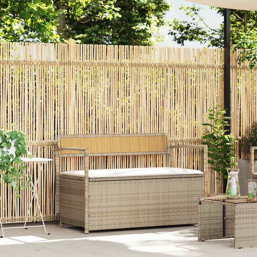vidaXL Förvaringsbänk för trädgård med dyna beige konstrotting