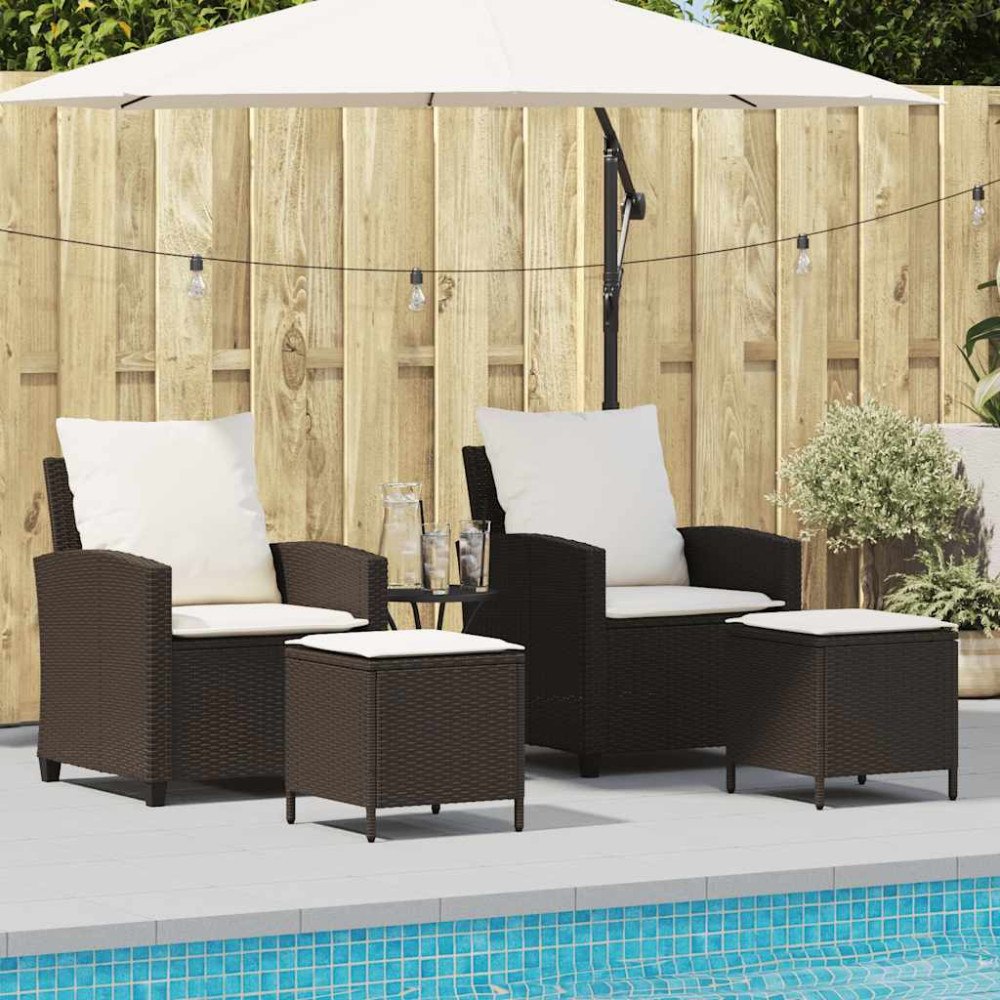vidaXL Loungegrupp för trädgården med dynor 4 delar konstrotting brun