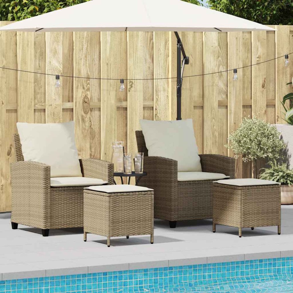 vidaXL Soffgrupp för trädgård med dynor 4 delar beige konstrotting