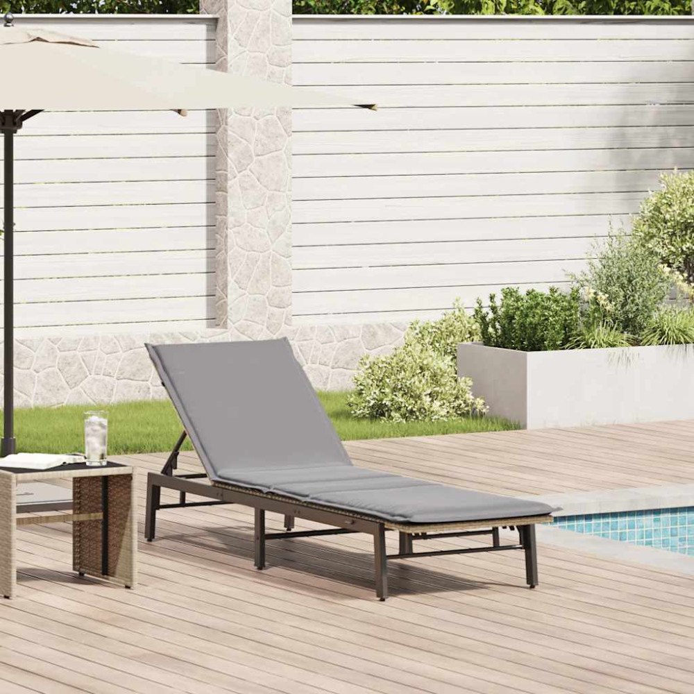 vidaXL Solsäng med dyna beige konstrotting