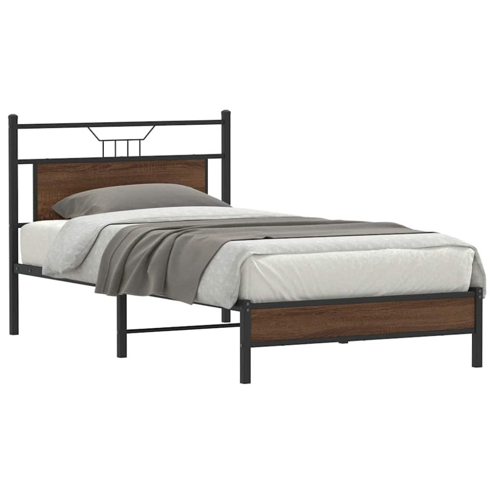 vidaXL Sängram utan madrass brun ek 107x203 cm konstruerat trä