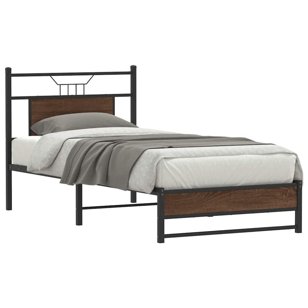 vidaXL Sängram utan madrass brun ek 75x190 cm konstruerad trä