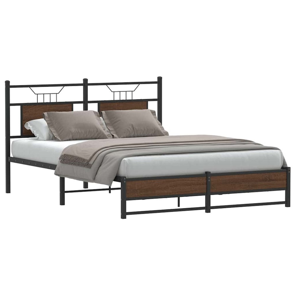 vidaXL Sängram utan madrass brun ek 137x190 cm konstruerad trä