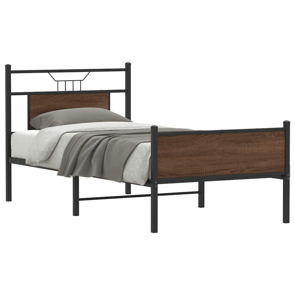 vidaXL Sängram utan madrass brun ek 75x190 cm konstruerad trä