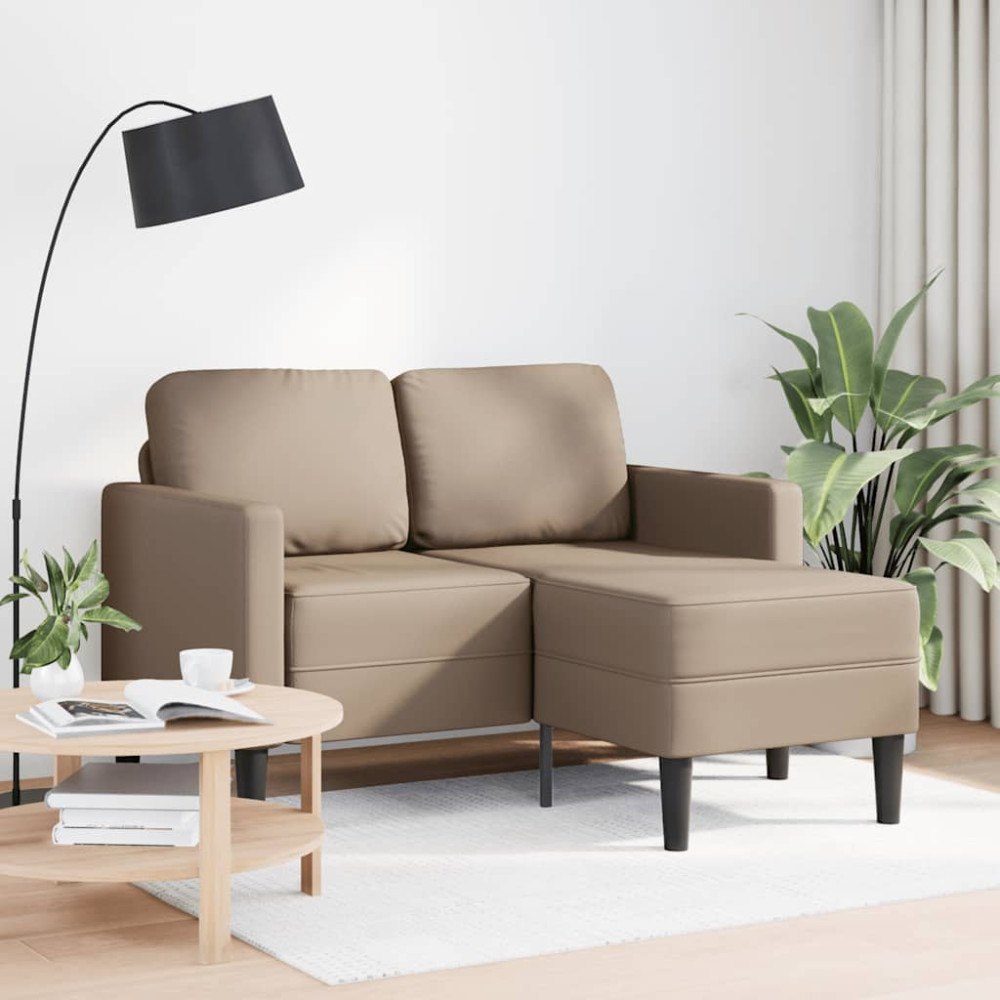 vidaXL 2-sitssoffa med schäslong L-formad cappuccino 125 cm konstläder