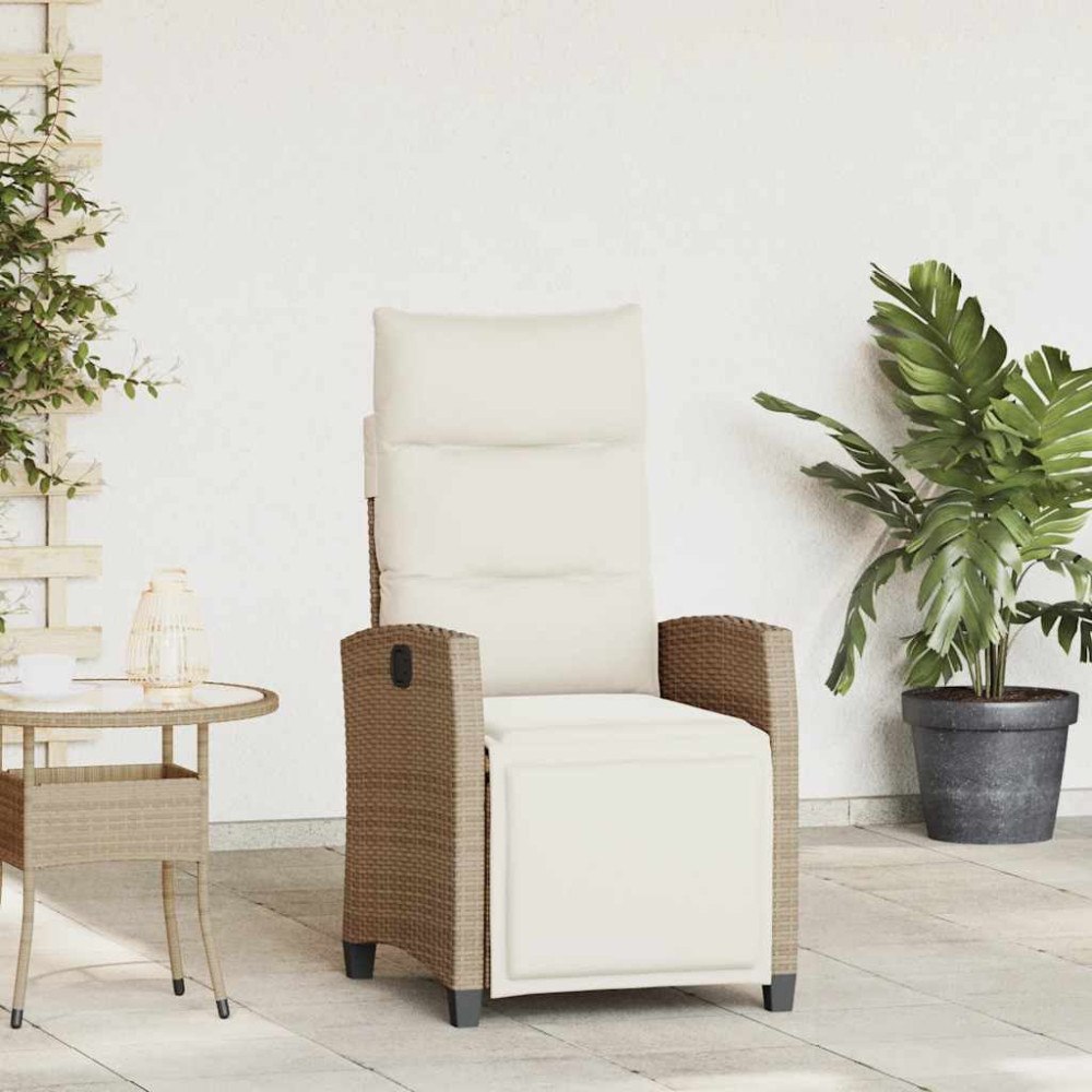 vidaXL Fällbar trädgårdsstol med sidobord beige konstrotting