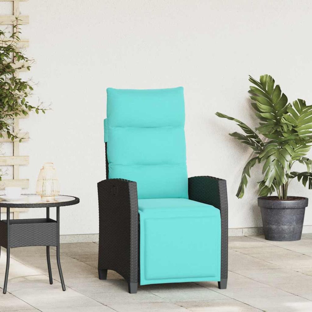 vidaXL Fällbar trädgårdsstol med sidobord svart konstrotting