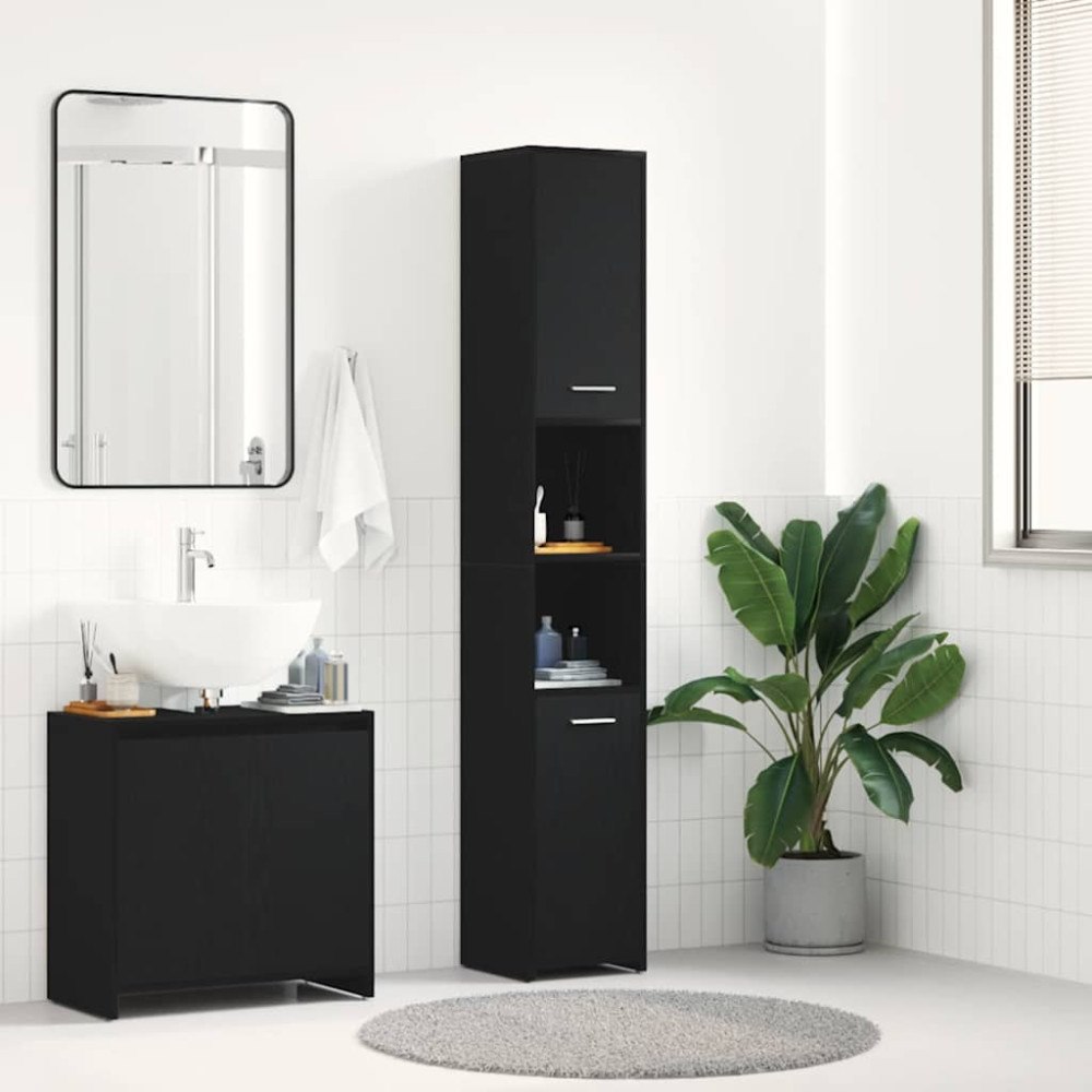 vidaXL Badrumsskåp svart ek 30x30x183,5 cm konstruerat trä