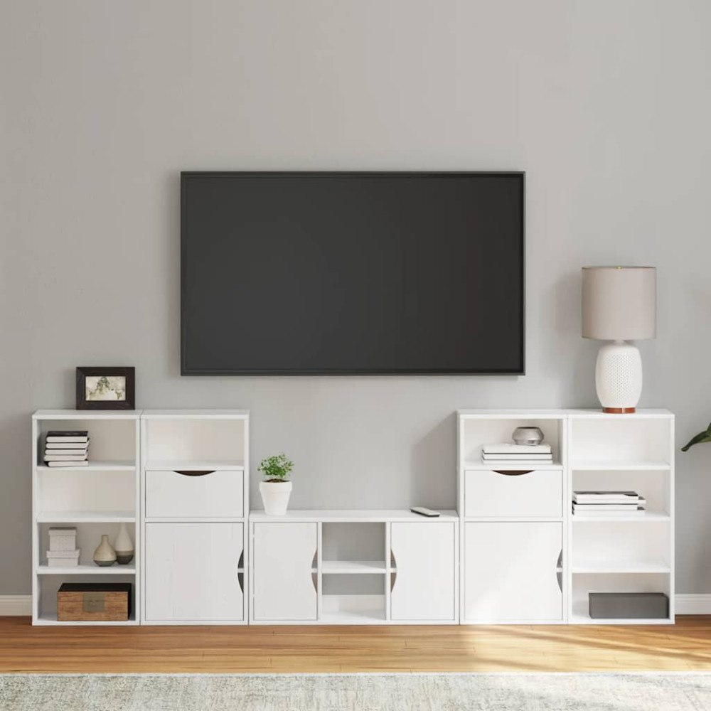 vidaXL TV-bänk 5 delar med förvaring "ODDA" vit massiv furu