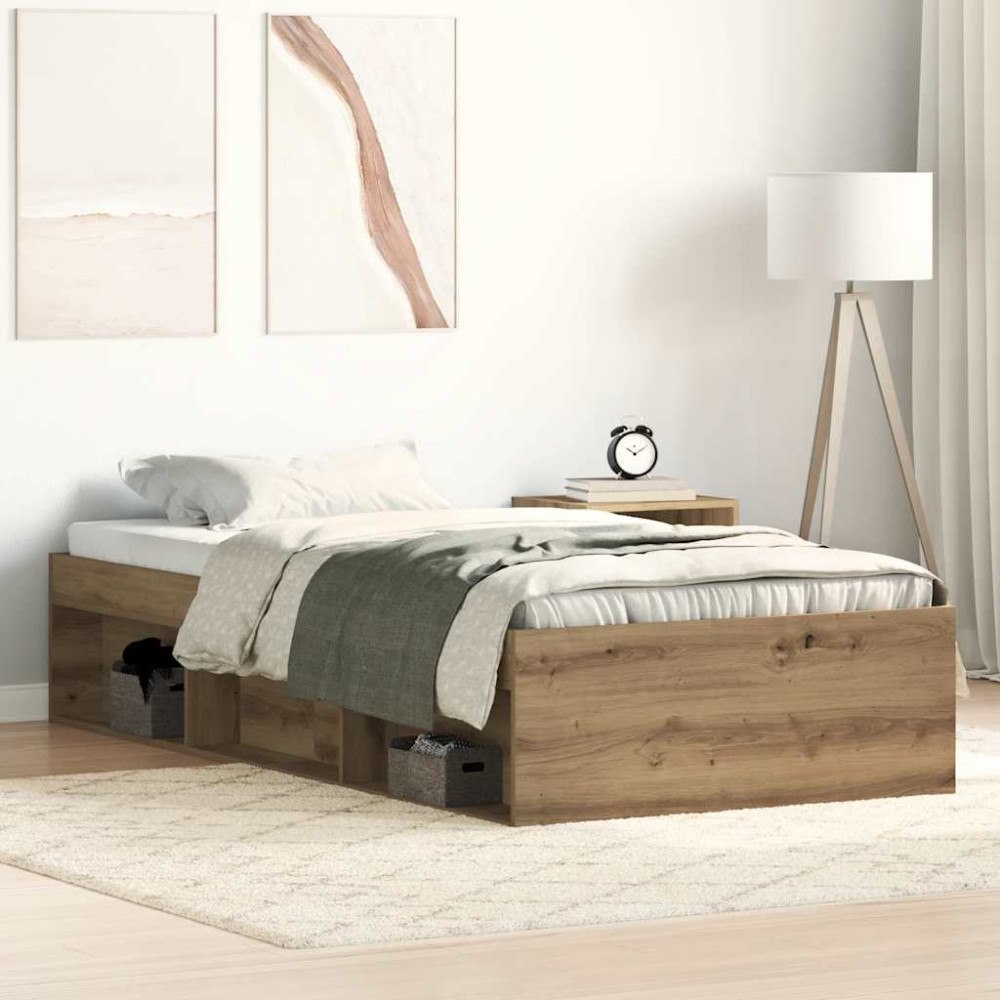 vidaXL Sängram utan madrass hantverksmässig ek 75x190 cm