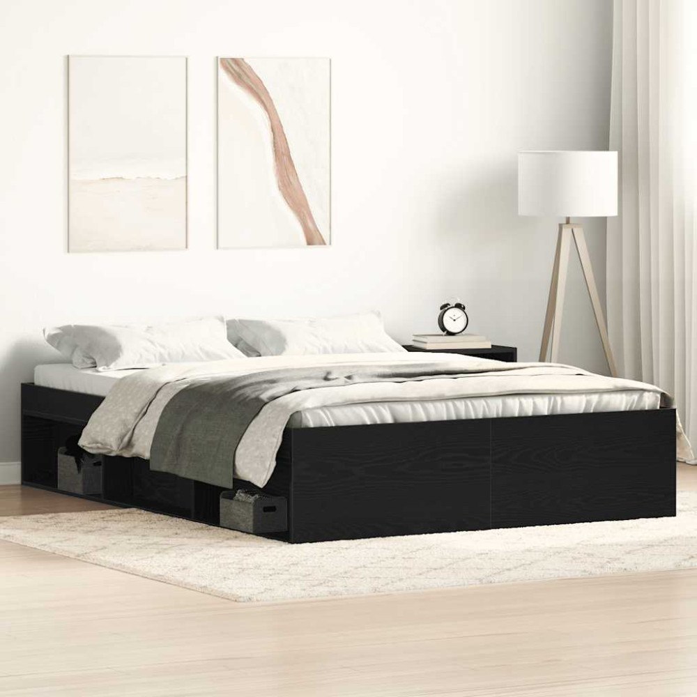 vidaXL Sängram utan madrass svart ek 135x190 cm konstruerat trä